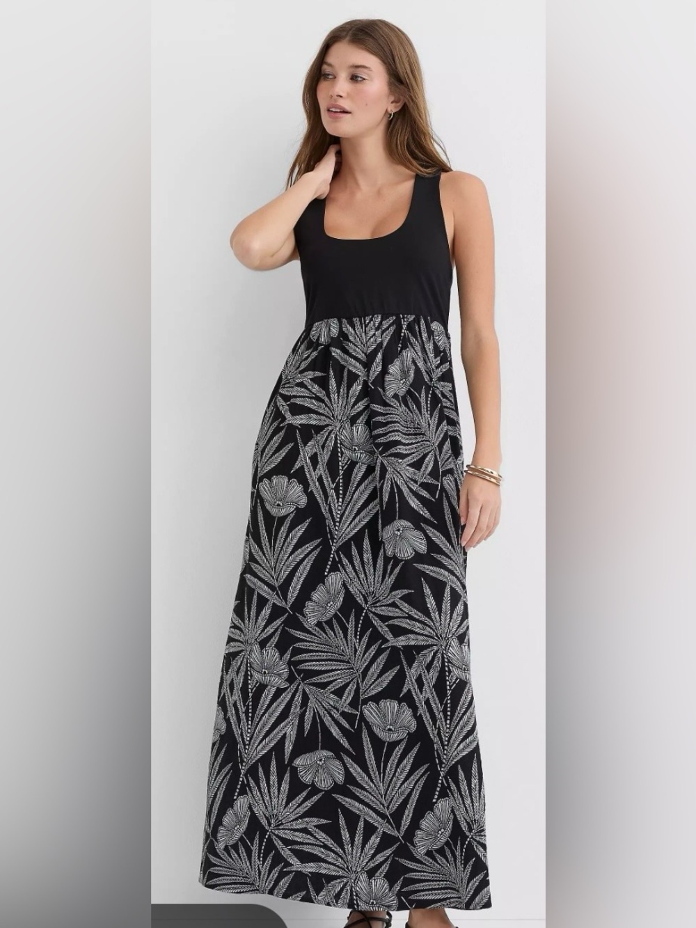 LOFT Beach Palm Mixed Media Maxi Pocket Dress